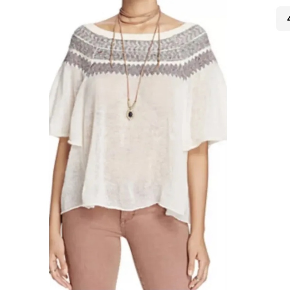 Free People Lock Lomand Off-The -Shoulder Sweater Ivory Combo